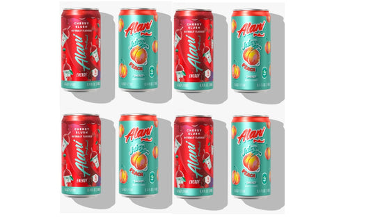 Alani Energy Drink Mini Cans Zero Sugar, Juicy Peach & Cherry Slush, 8.4 Fl Oz Cans (8 Pack)