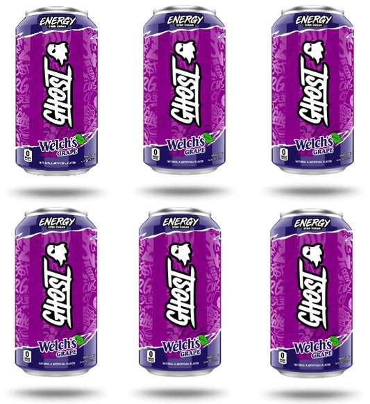 Ghost Energy Drink Welch Grape, Sugar Free, Gluten Free, Vegan Energy Drink,(6 Pack of 16oz Cans)